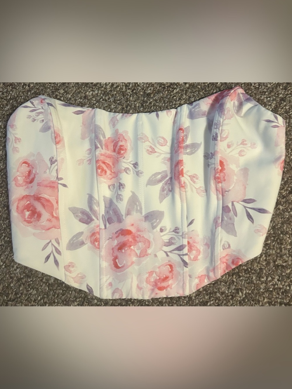 White Fox S Floral Strapless Bustier Top in Pink & Lavender Zipper Back Coquette